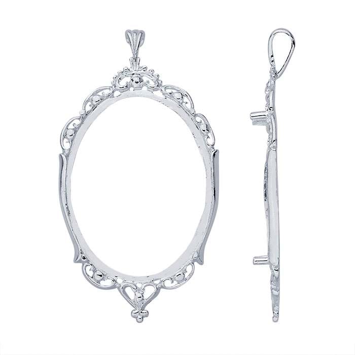 Sterling Silver Oval Victorian Cabochon Pendant Mounting
