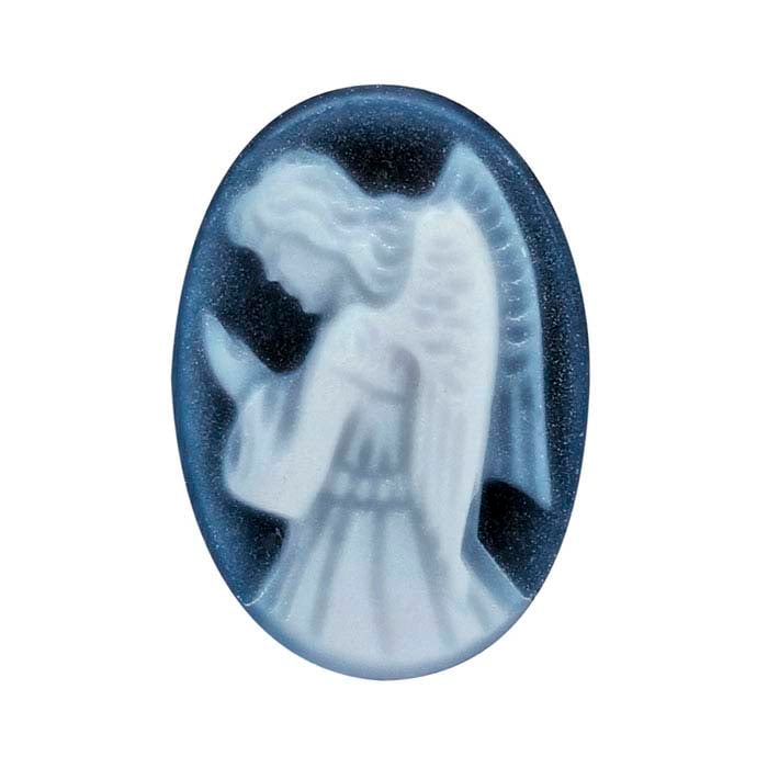 Black Agate 14 x 10mm Oval Angel Cameo