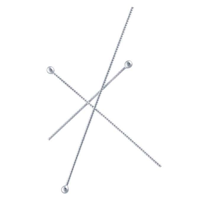 Sterling Silver Twist Wire 50.8mm Ball Head Pin, 1/2-Hard