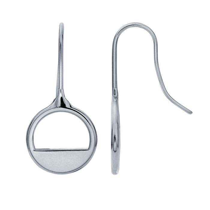 Sterling Silver Round Ear Wire Earrings with Half Plate