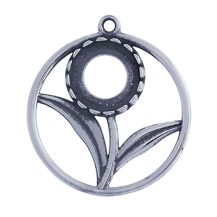Sterling Silver Circle Flower Cabochon Pendant Mounting