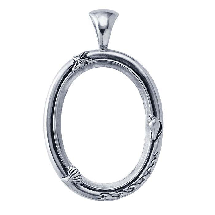 Sterling Silver 40 x 30mm Seaside Oval Cabochon Pendant Mounting