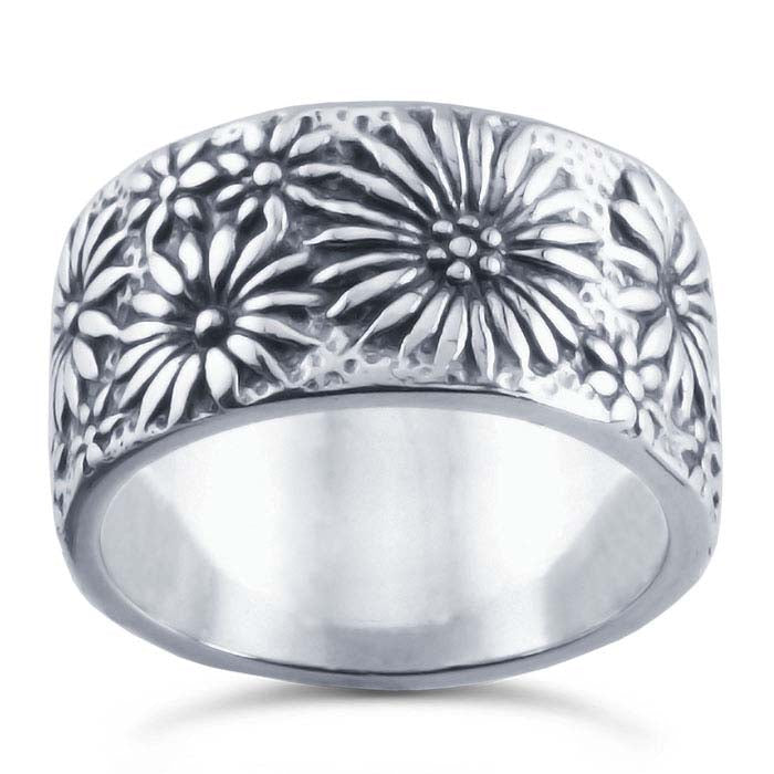 Sterling Silver Oxidized Daisy Band