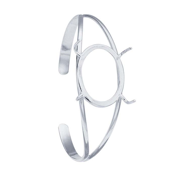 Sterling Silver 20 x Oval Freeform Cuff Bracelet Mounting