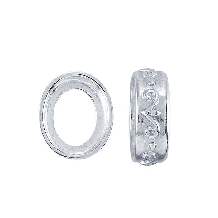 Sterling Silver 14 x 10mm Oval Patterned Tube Bezel Setting