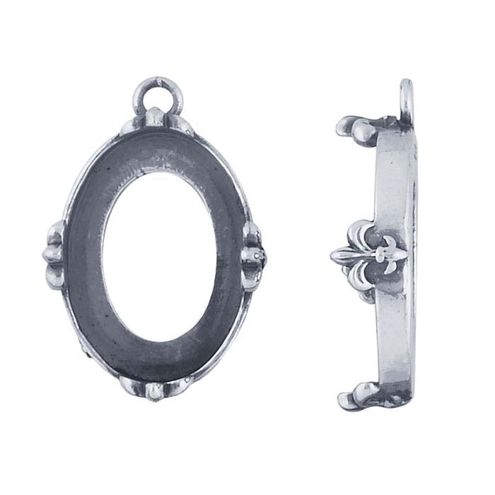 Sterling Silver 18 x Oval Fleur-de-Lis Component Mounting