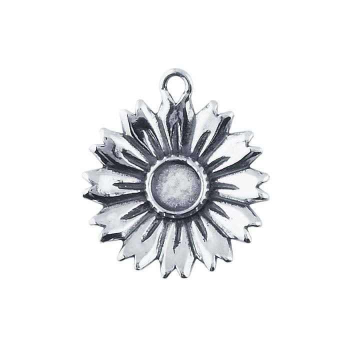 Sterling Silver Flower Component with Cabochon Mounting