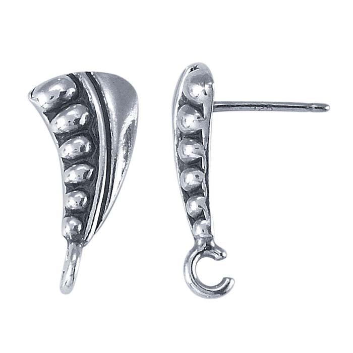 Sterling Silver Beaded Post Earring with Open Ring