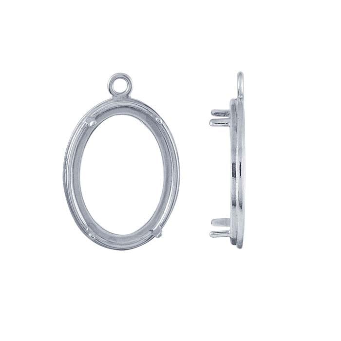 Sterling Silver 25 x Oval Cameo or Cabochon Pendant Mounting, 4-Prong