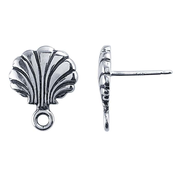 Sterling Silver Clam Shell Post Earring with Closed Ring