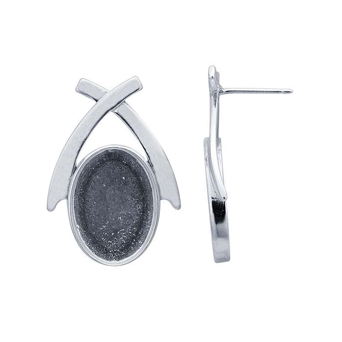 Sterling Silver Criss-Cross 14 x Oval Cabochon Post Earring Mounting