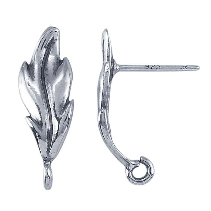 Sterling Silver Leaf Post Earring with Open Ring