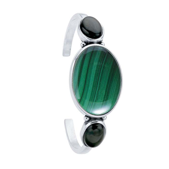 Sterling Silver Three-Stone Oval Cuff Bracelet Mounting