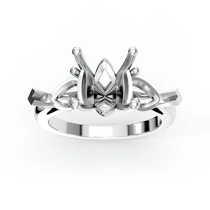 14K White Gold Round & Pear Stone Ring Mounting