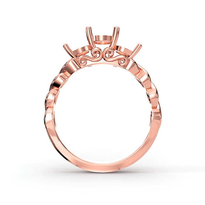14K Rose Gold Round Three Stone Ring Mounting