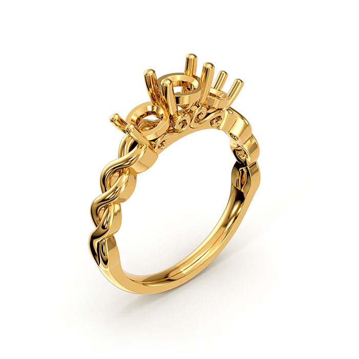 18K Yellow Gold Round Three Stone Ring Mounting