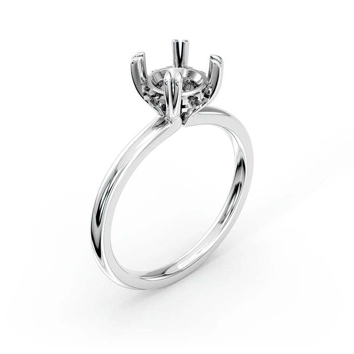 18K White Gold 6.5mm Round Halo Double-Prong Stone Ring Mounting