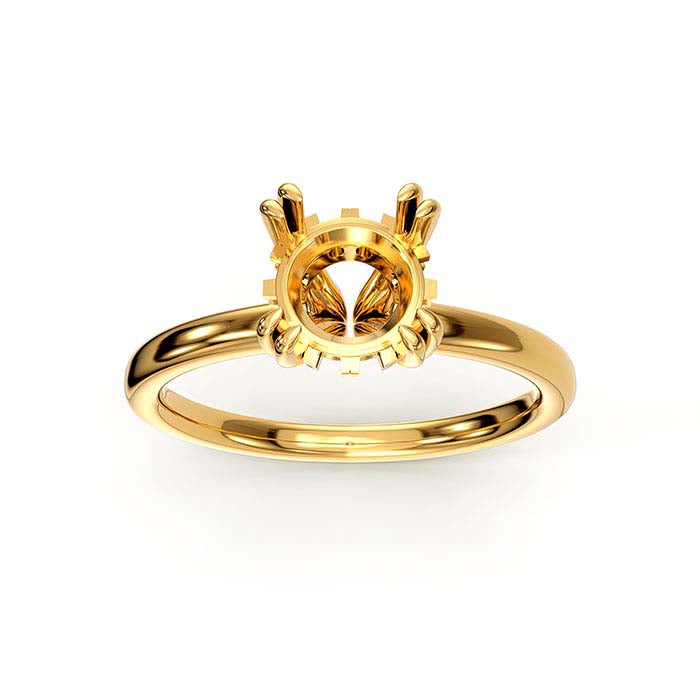 18K Yellow Gold 6.5mm Round Halo Double-Prong Stone Ring Mounting