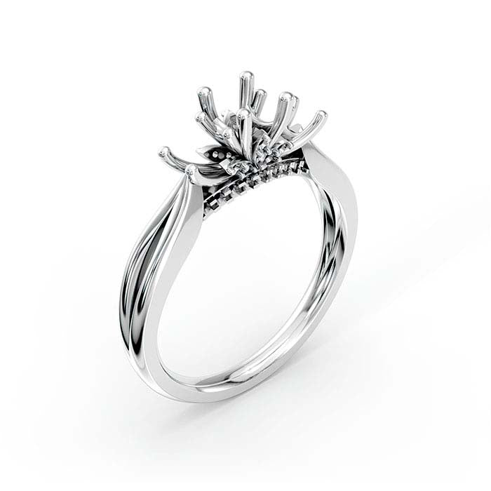 14K White Gold Round Multi Stone Ring Mounting