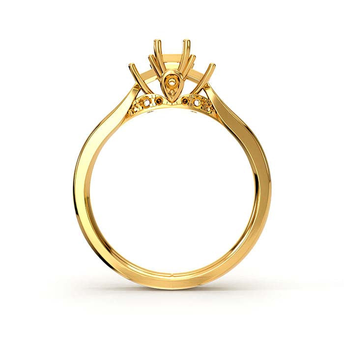 14K Yellow Gold Emerald-Cut & Round Multi Stone Ring Mounting