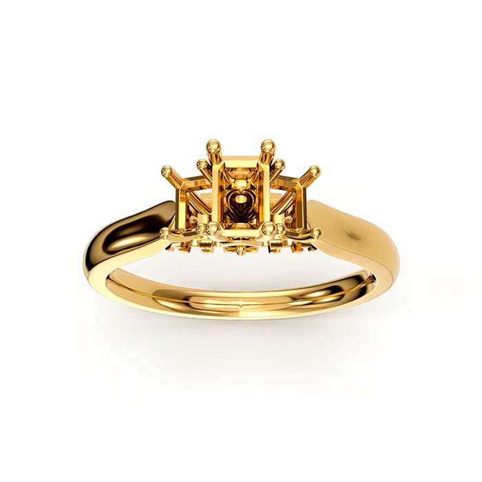 14K Yellow Gold Emerald-Cut & Round Multi Stone Ring Mounting