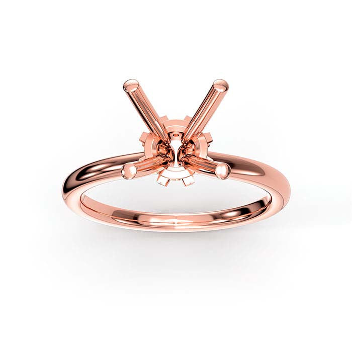 14K Rose Gold 6.5mm Round Halo Stone Ring Mounting