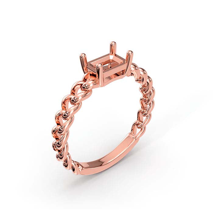 14K Rose Gold 7 x 5mm Emerald-Cut Stone Ring Mounting