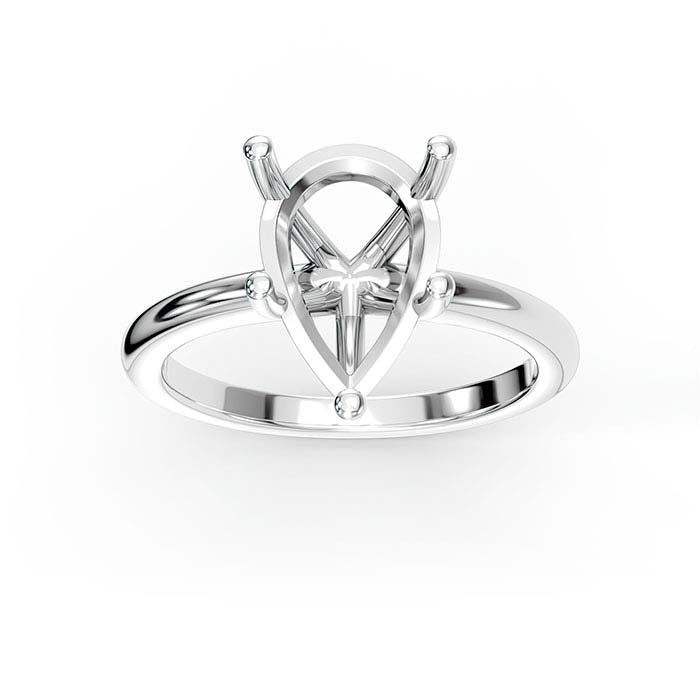14K White Gold 12 x 7.5mm Pear Solitaire Stone Ring Mounting