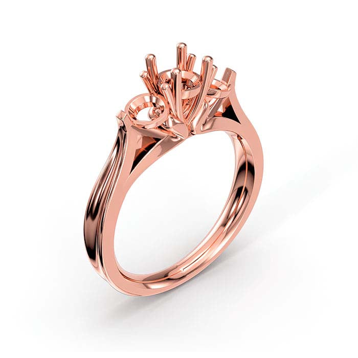 14K Rose Gold Round & Oval Stone Ring Mounting