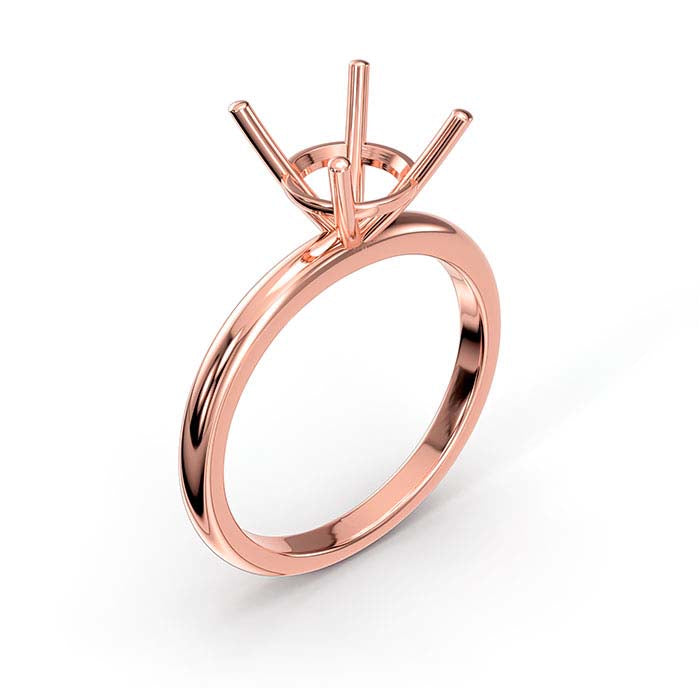 14K Rose Gold 6.5mm Round Basket Solitaire Stone Ring Mounting