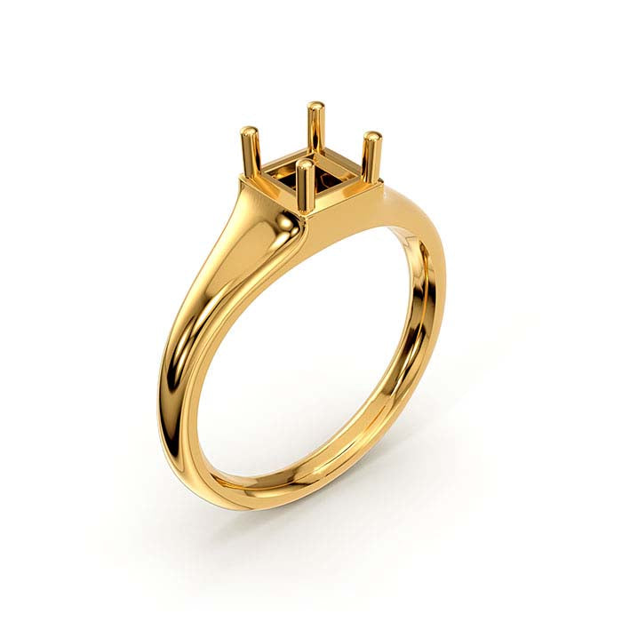 14K Yellow Gold 4.5mm Princess Solitaire Stone Ring Mounting