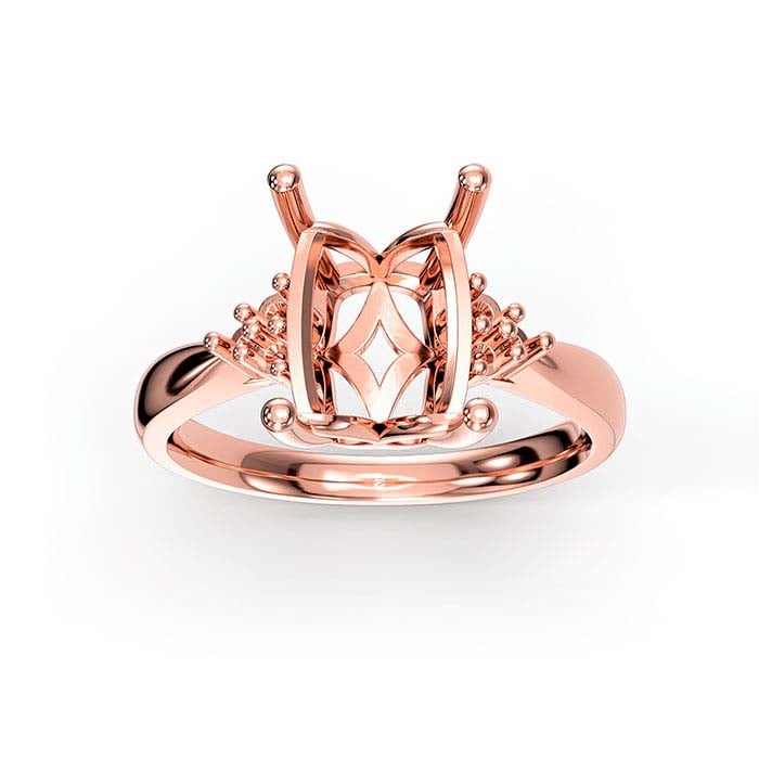 18K Rose Gold 10 x 7mm Emerald-Cut Stone Ring Mounting
