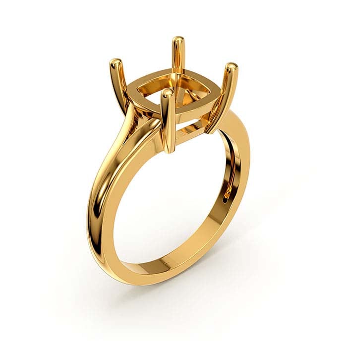 Montatura per anello solitario con pietra a cuscino da 9 mm in oro giallo 18K