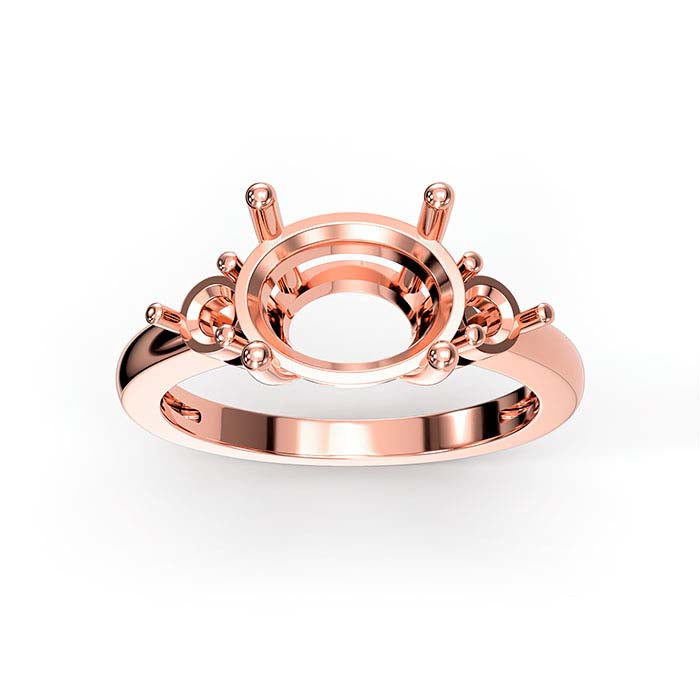 14K Roségold Oval- & Rundstein Ringfassung