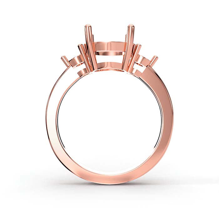 14K Rose Gold Oval & Round Stone Ring Mounting