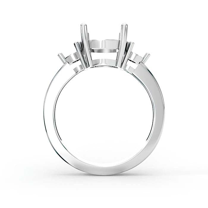18K White Gold Oval & Round Stone Ring Mounting