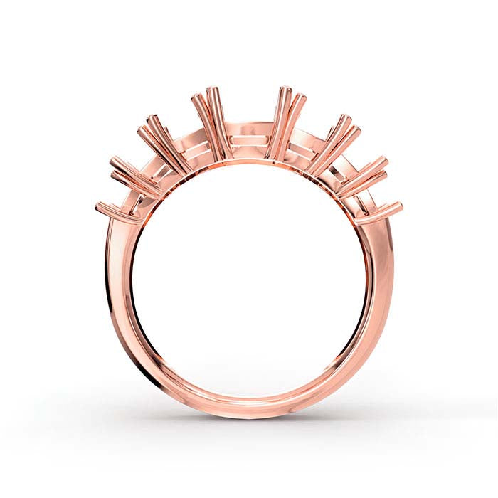 14K Roségold Smaragdschliff Sieben-Stein Ringfassung