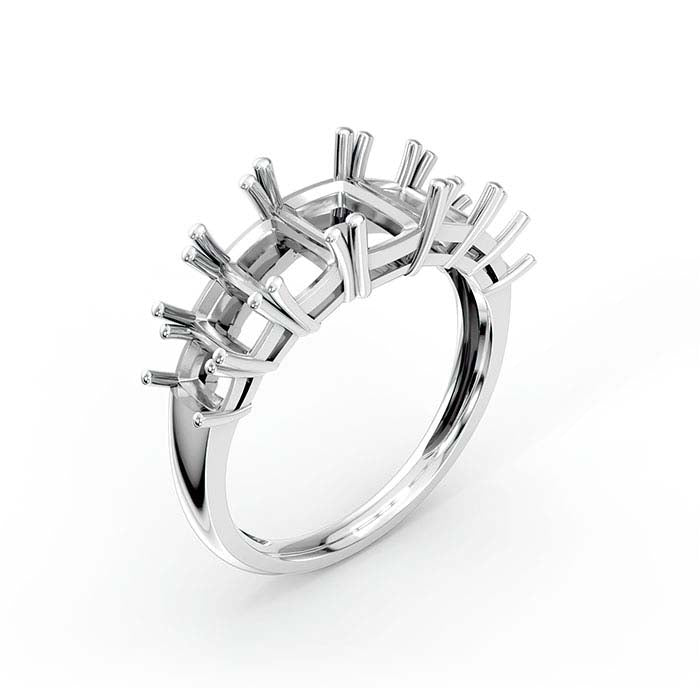 14K White Gold Emerald-Cut Seven Stone Ring Mounting