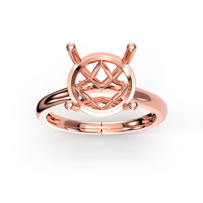 14K Rose Gold 9mm Round Basket Solitaire Stone Ring Mounting