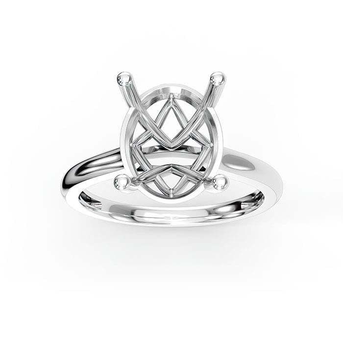 14K White Gold 10 x 8mm Oval Basket Solitaire Stone Ring Mounting