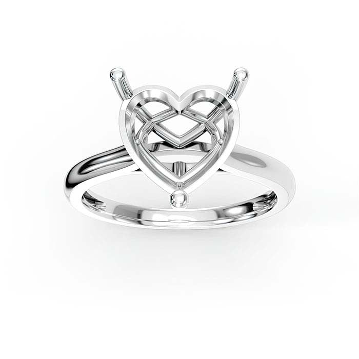 14K White Gold 10mm Heart Basket Solitaire Stone Ring Mounting