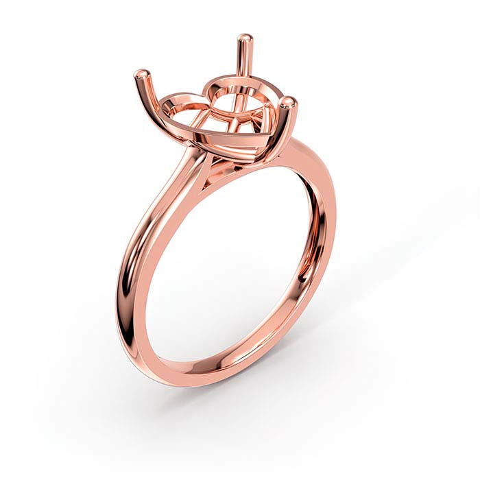 18K Roségull 10mm Hjerte Kurv Solitaire Sten Ringinnfatning