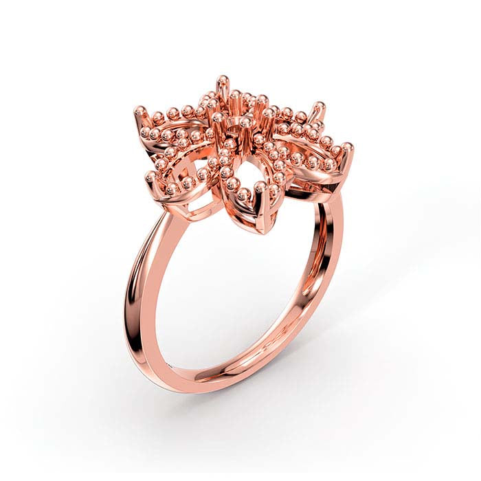 14K Rose Gold Marquise & Round Flower Stone Ring Mounting
