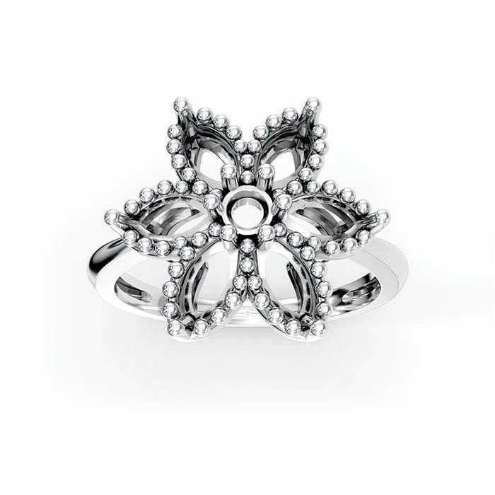 14K Witgouden Marquise & Ronde Bloem Steen Ringzetting