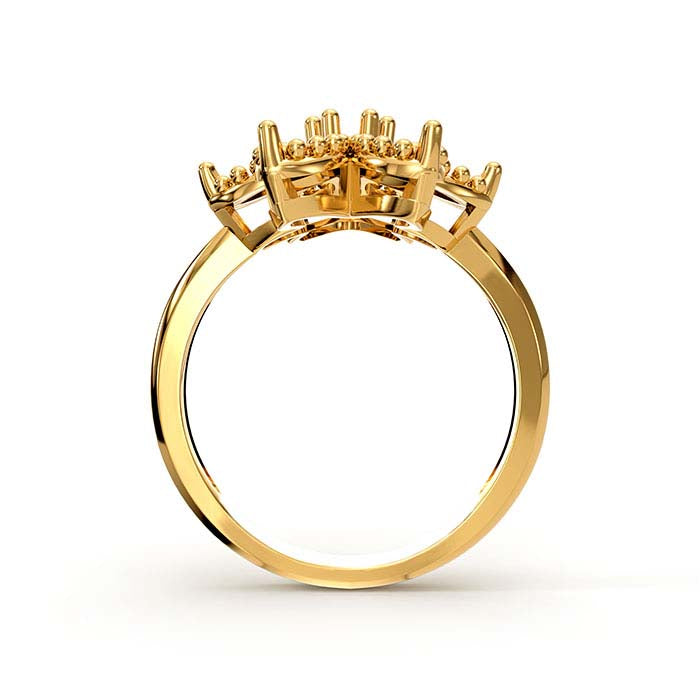 Montatura per anello a fiore con pietre marquise e rotonde in oro giallo 14K