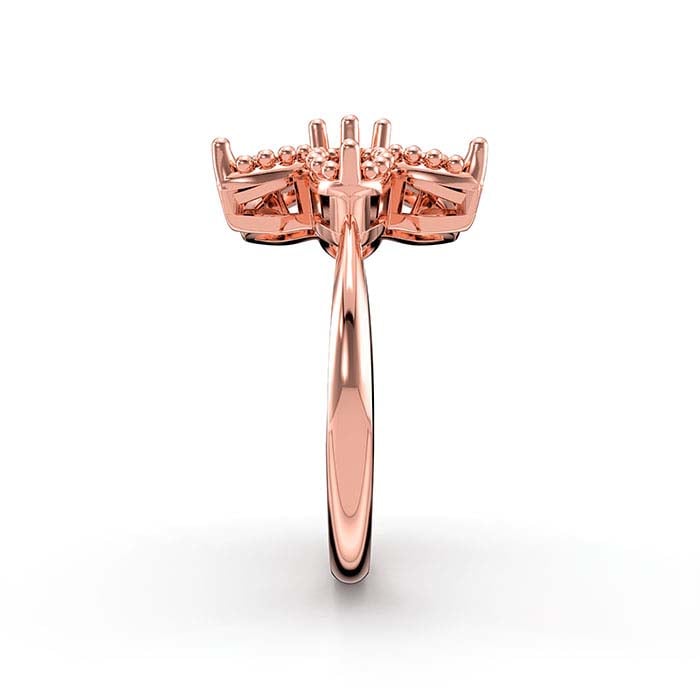 18K Ruusukultainen Marquise- ja Pyöreä Kukka Kivisormuksen Kehys