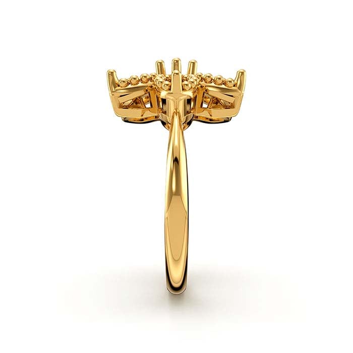 Βάση Δαχτυλιδιού από 18Κ Κίτρινο Χρυσό με Μαρκίζ και Στρογγυλή Πέτρα σε Σχήμα Λουλουδιού