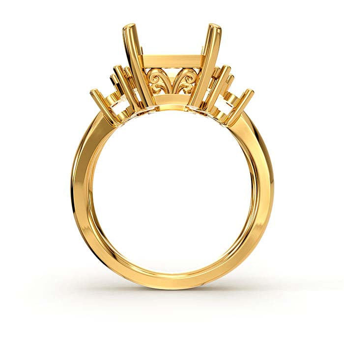 حامل خاتم من الذهب الأصفر عيار 14 قيراط مع حجر زمرد مقطوع بشكل مستطيل وحجر دائري