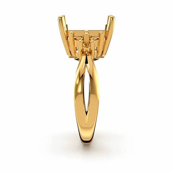 14K Geltono Aukso Žiedas Su Smaragdo Formos Ir Apvaliu Akmeniu Montavimu