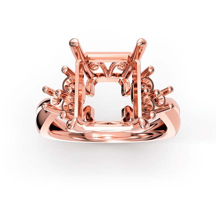 Ringfassung aus 18 Karat Roségold mit Smaragdschliff und runden Steinen